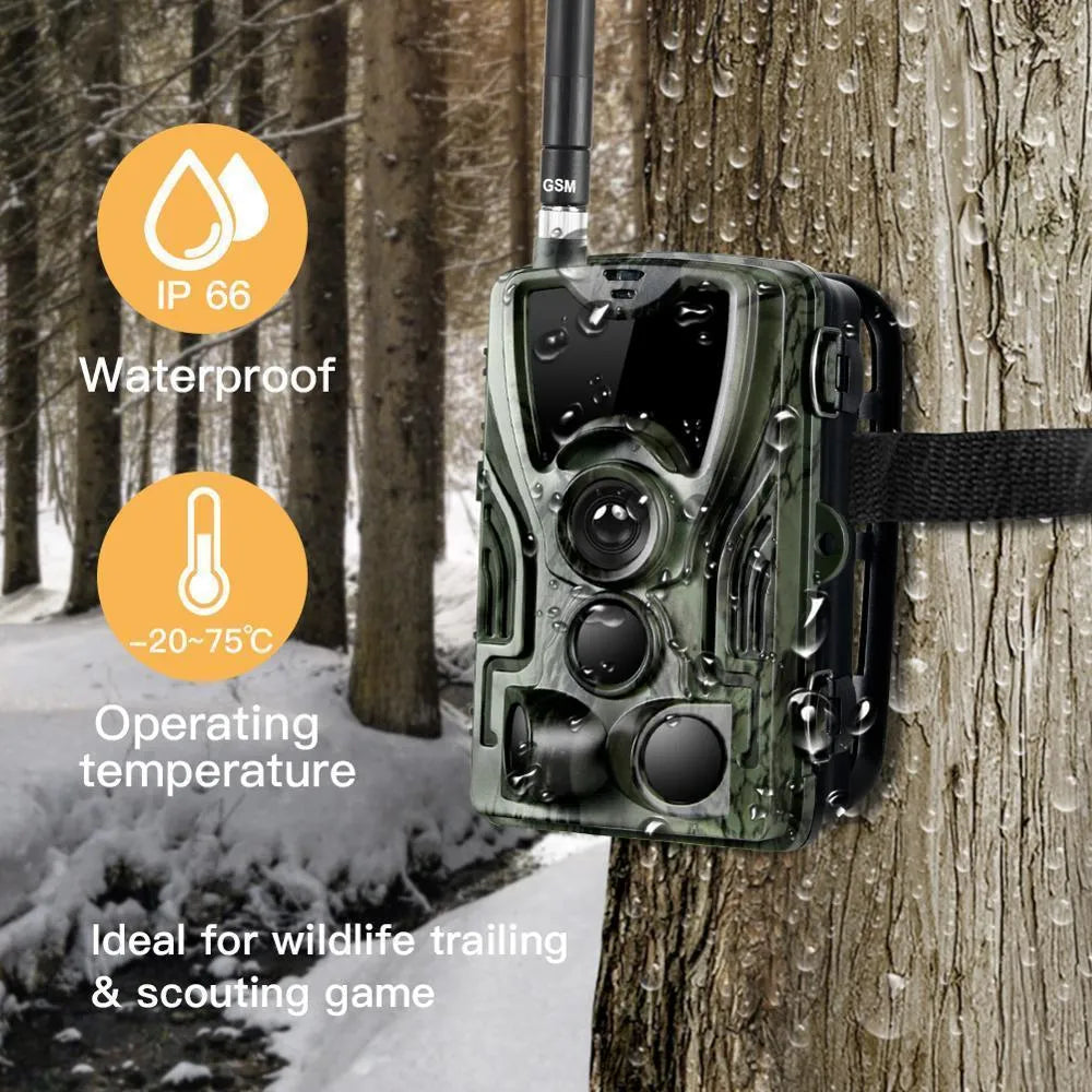 Green cellular trail camera for deer hunting with 16MP sensor and 65ft detection range