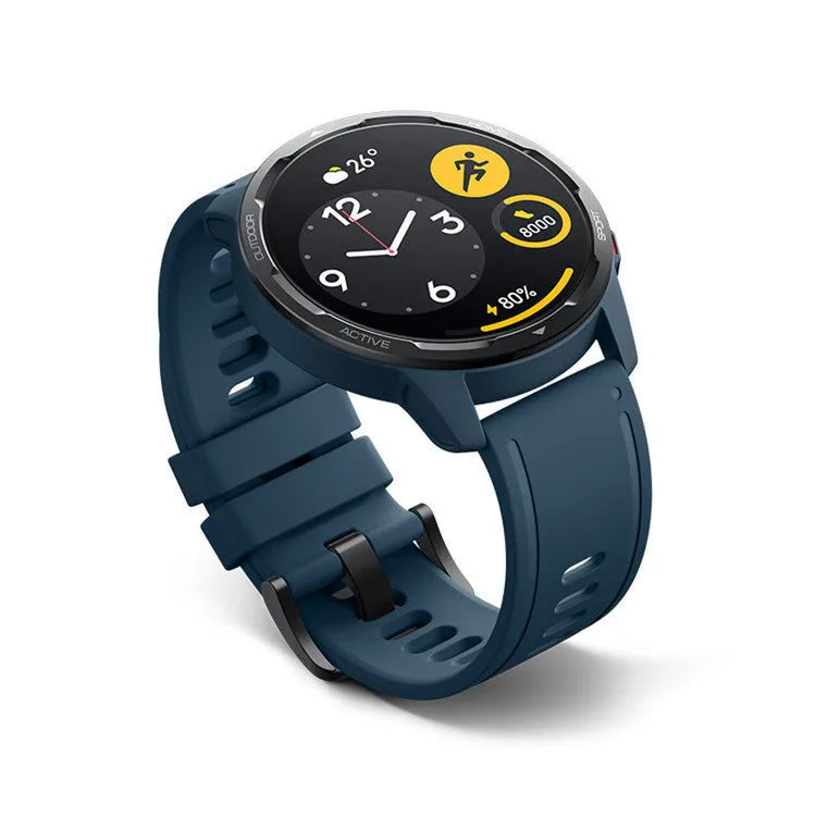 Dual band GPS smart watch with 1.43-inch screen in black, white, or blue colour with silicone strap