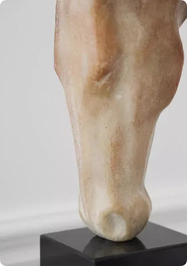Abstract French retro style horse head sculpture with a carved finish, 50cm tall.