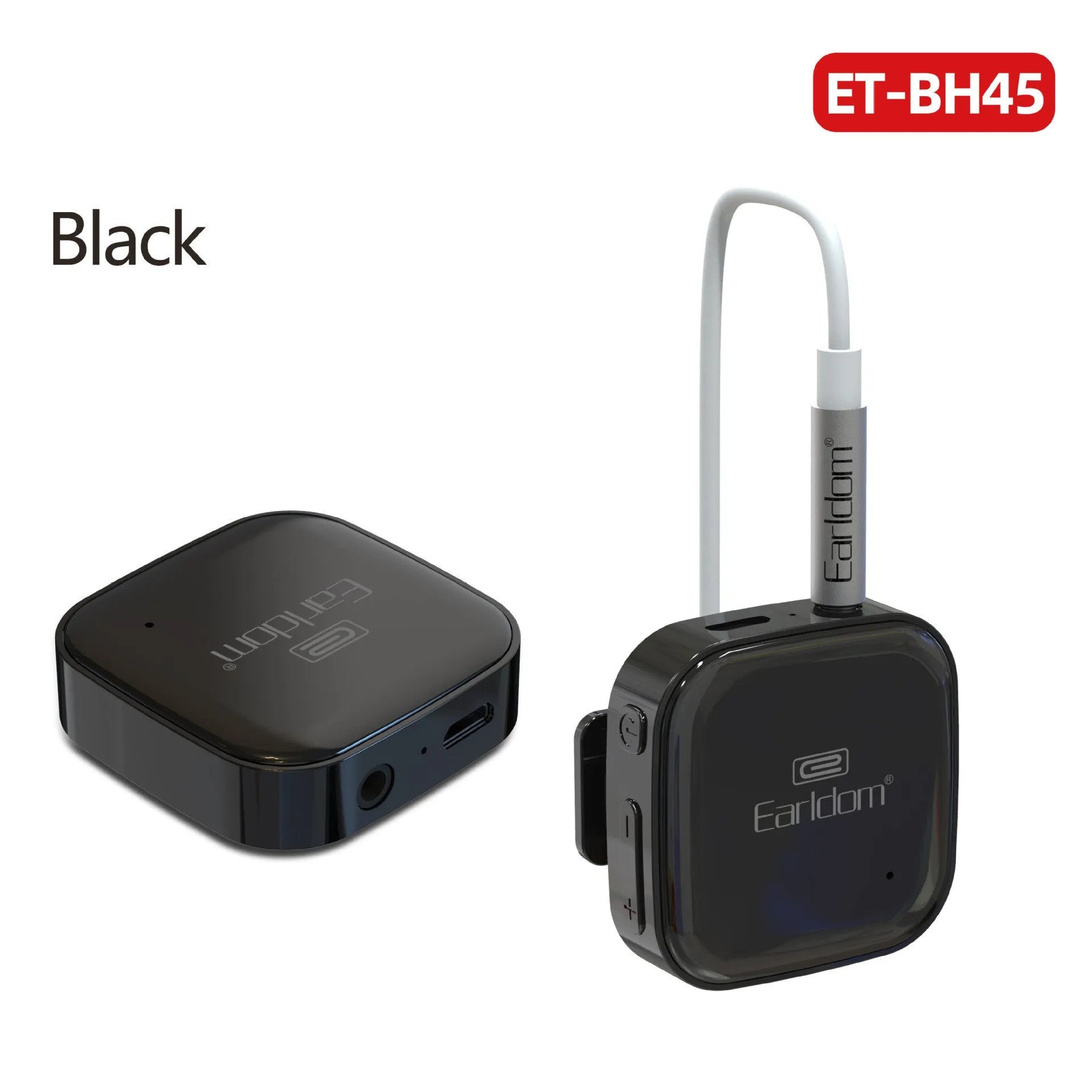 Black Bluetooth audio receiver headset with lavalier microphone for wireless calls and music