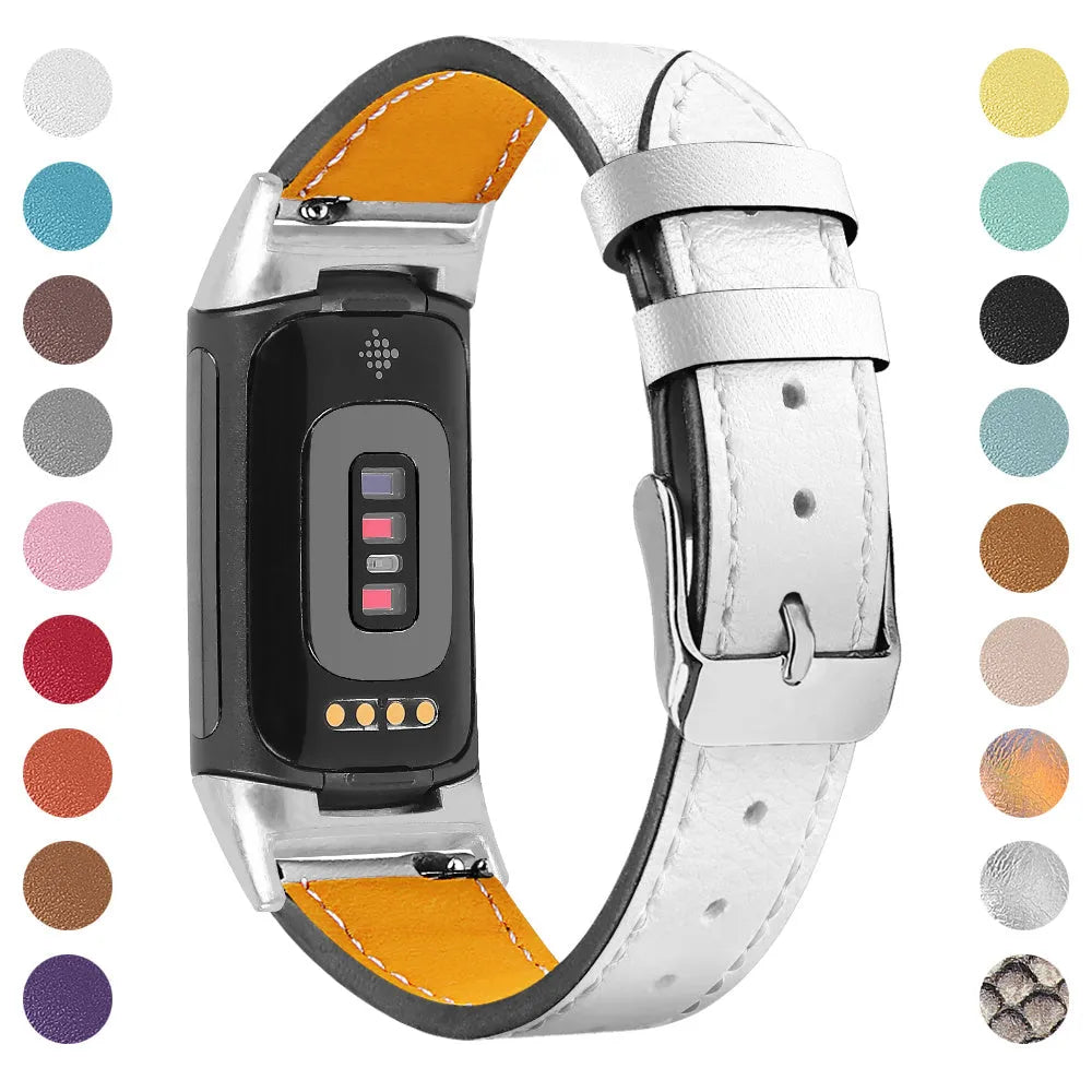 Genuine cowhide leather replacement strap for Fitbit Charge 5 and Charge 6 fitness trackers