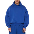 Men's solid colour fleece-lined hoodie sweater with wool lining, shown in black, blue, gray, and red.