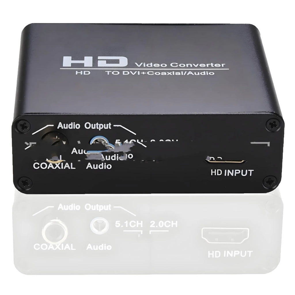 Black HDMI to DVI converter with coaxial audio output and 1.5 metre cables