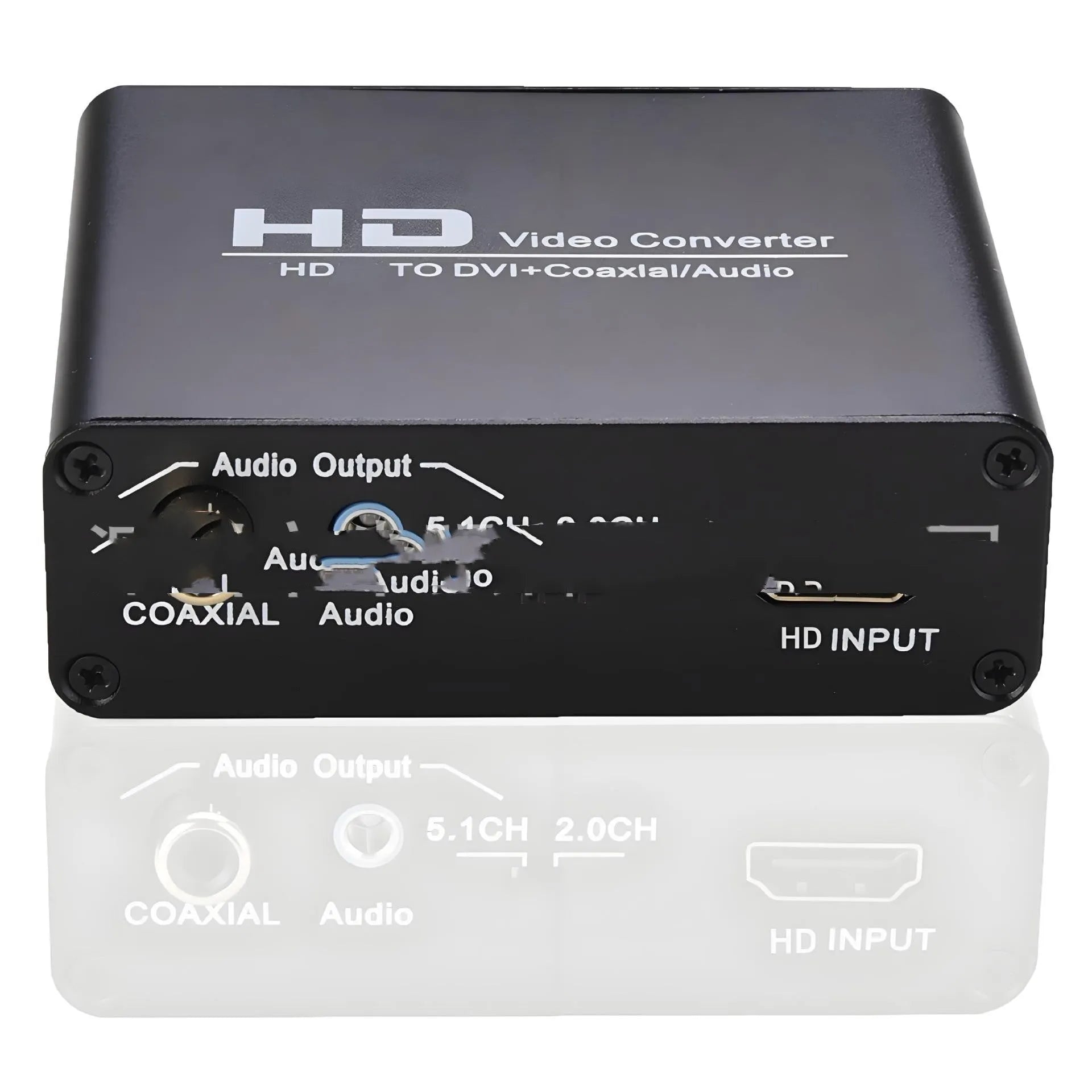 Black HDMI to DVI converter with coaxial audio output and 1.5 metre cables