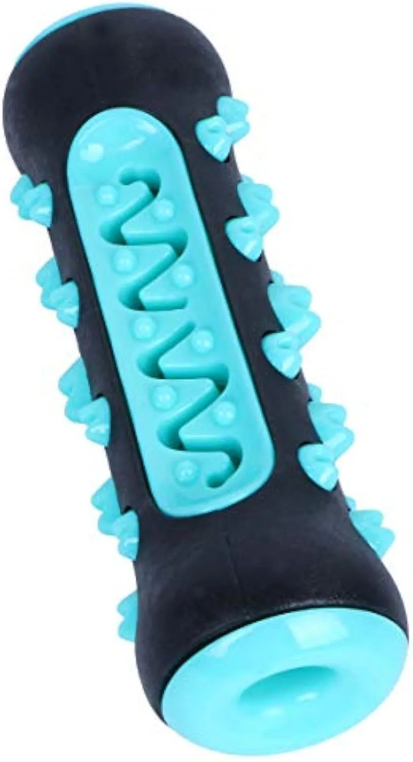 Natural rubber dog toothbrush chew toy in blue colour for dental cleaning, 15cm long.