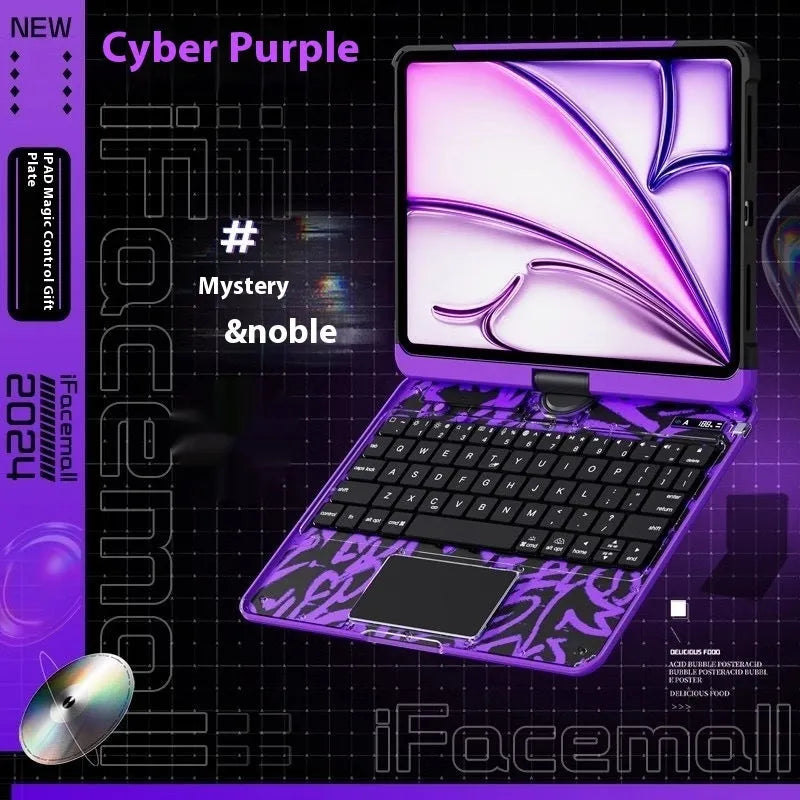 Blue hard PC protective case for iPad with keyboard, shown on a tablet.