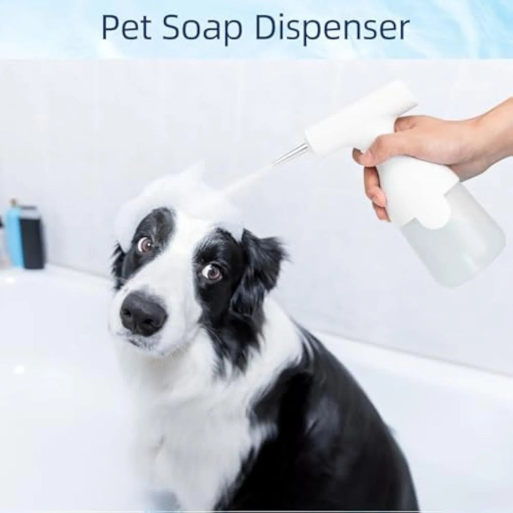 White electric foam soap dispenser with rechargeable battery for pet baths and household cleaning