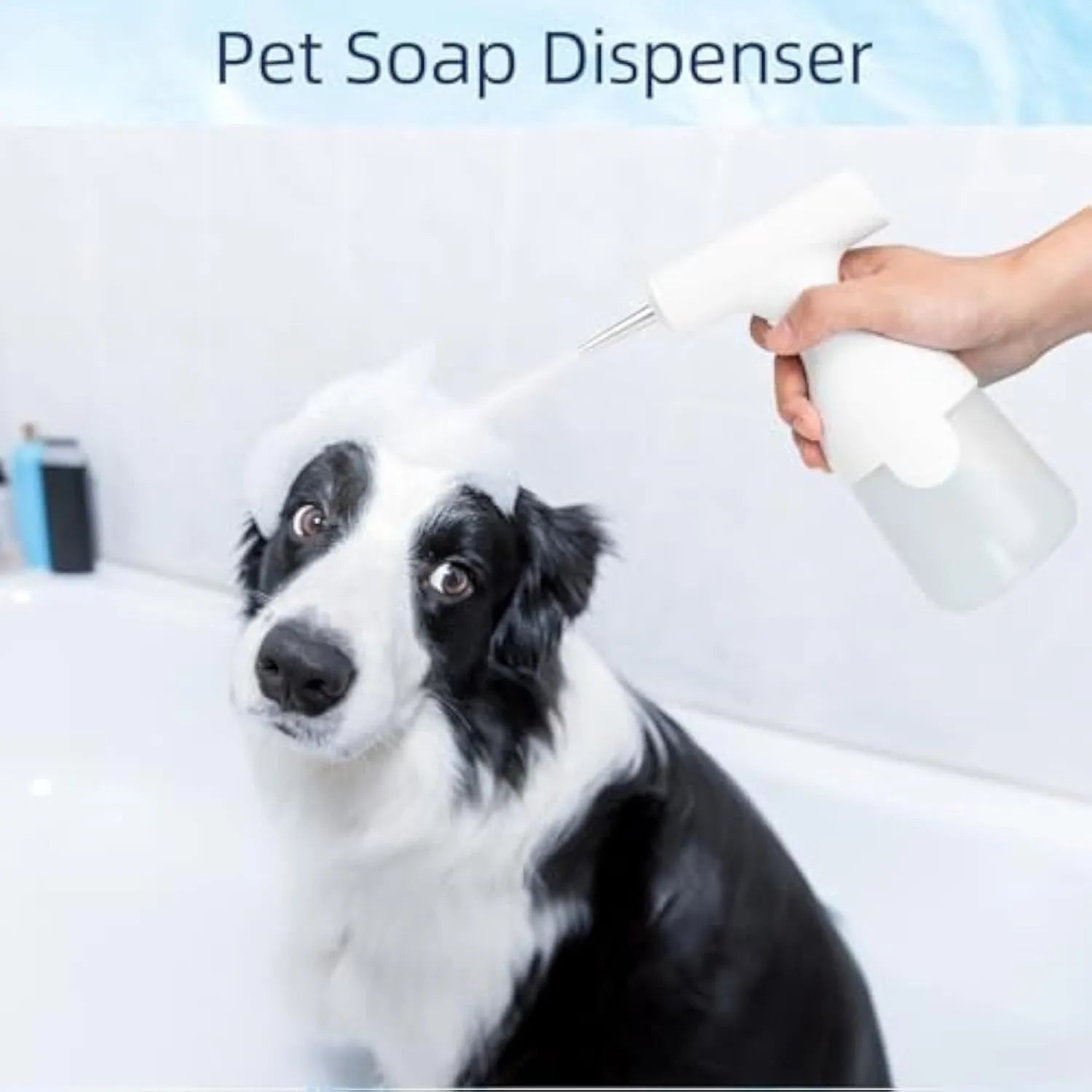 White electric foam soap dispenser with rechargeable battery for pet baths and household cleaning