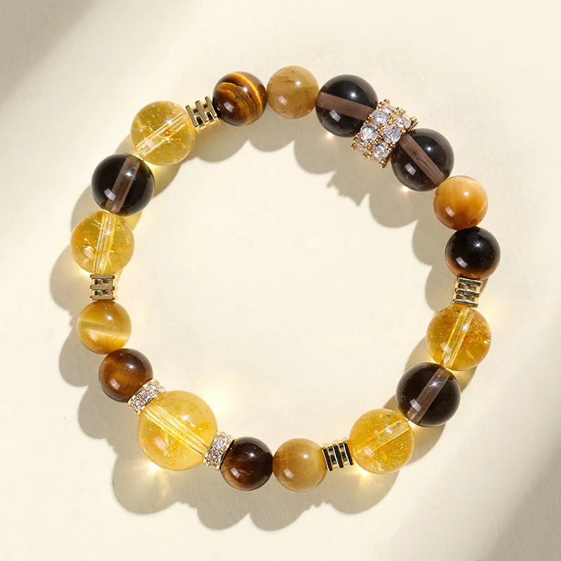 Women's natural yellow artificial crystal bracelet with 10mm beads for travel commemoration