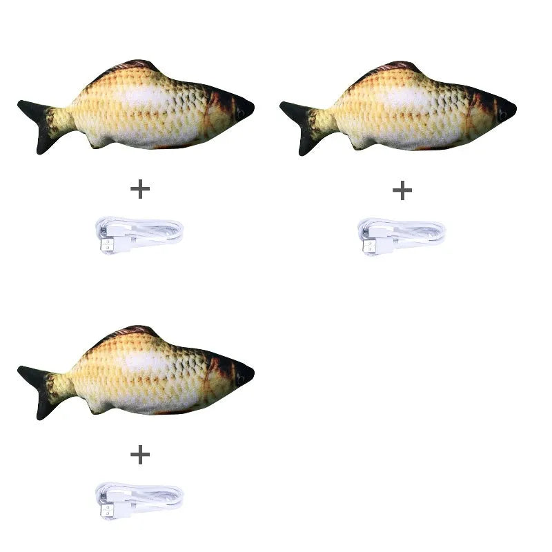 Multicolor USB rechargeable electric jumping fish cat toy measuring 30cm long