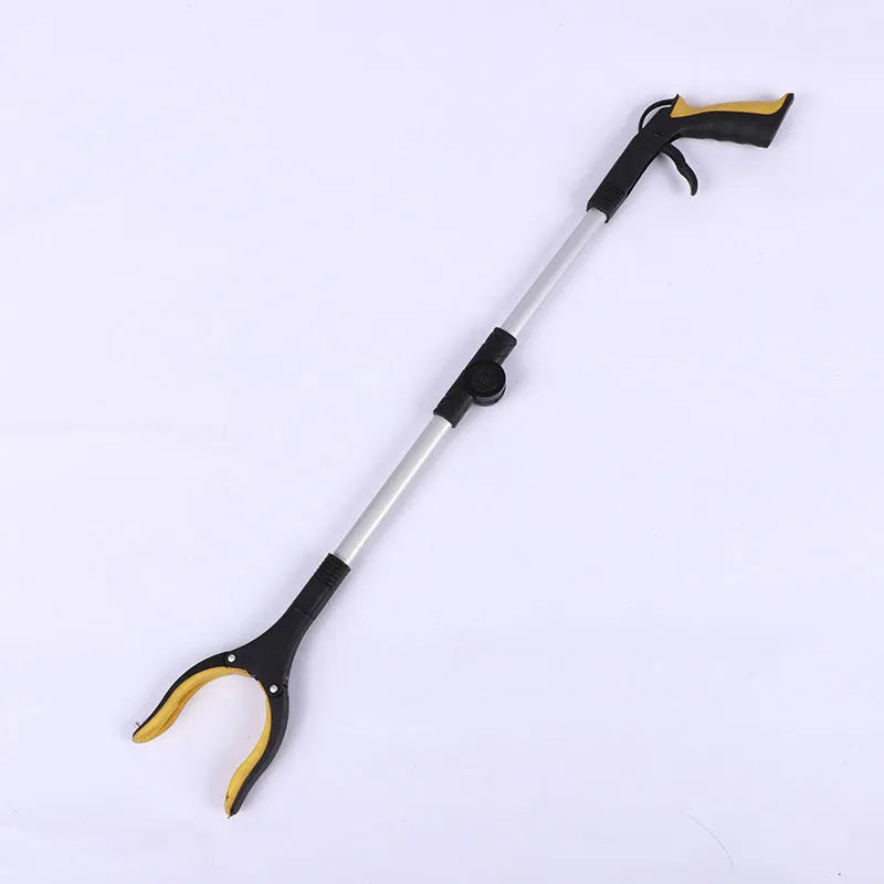 Folding aluminium rubbish clamp with magnetic tip, shown extended and collapsed, with blue handle option.