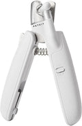 White pet nail clippers with LED light, transparent guard, and nail file for cats and dogs