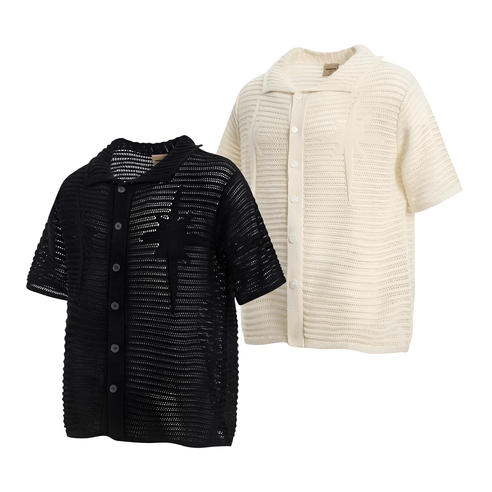 Man wearing a loose-fit apricot cotton short sleeve casual shirt