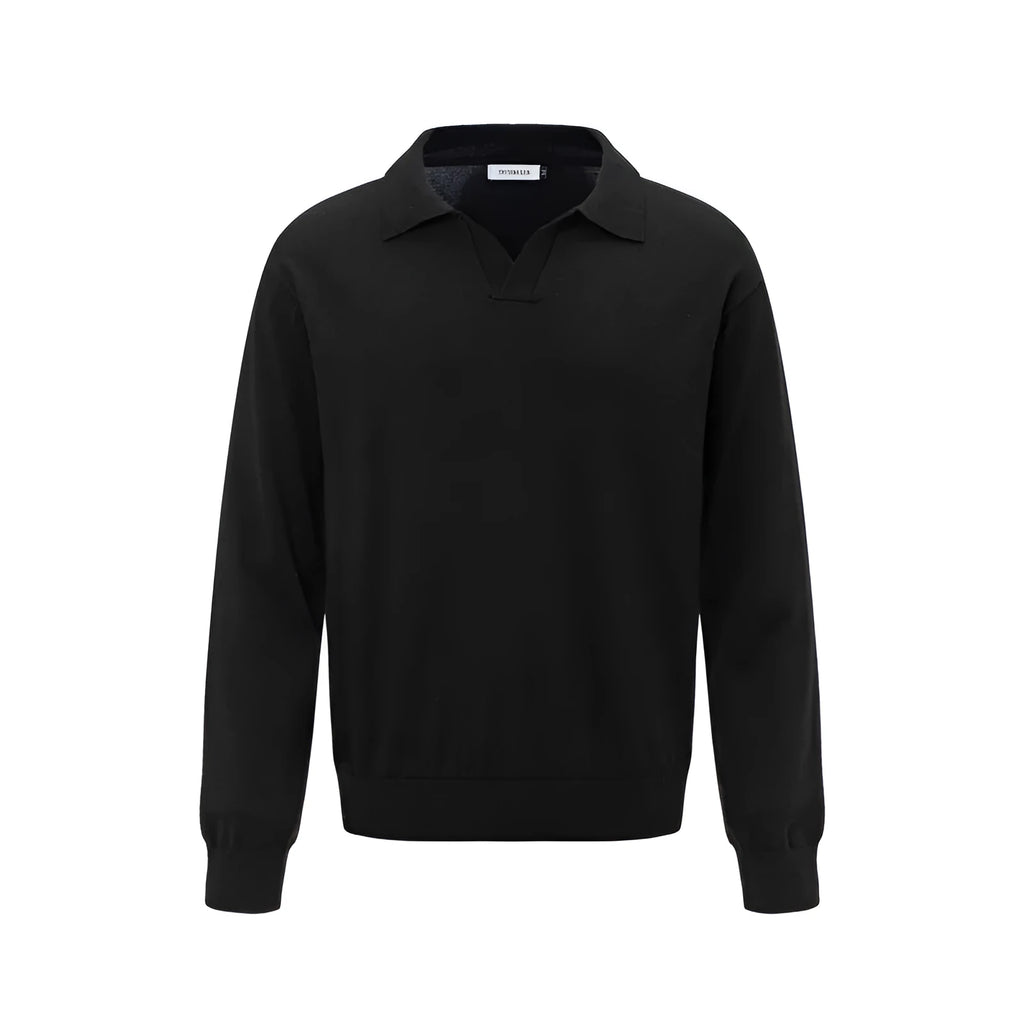 Man wearing a loose black chemical fibre blend pullover sweater for casual leisure
