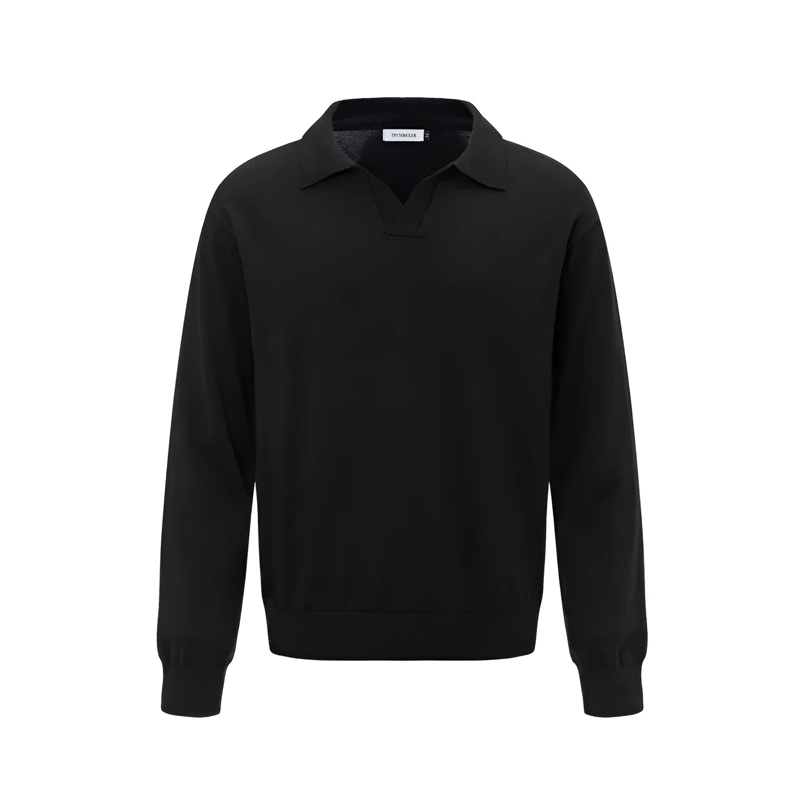 Man wearing a loose black chemical fibre blend pullover sweater for casual leisure