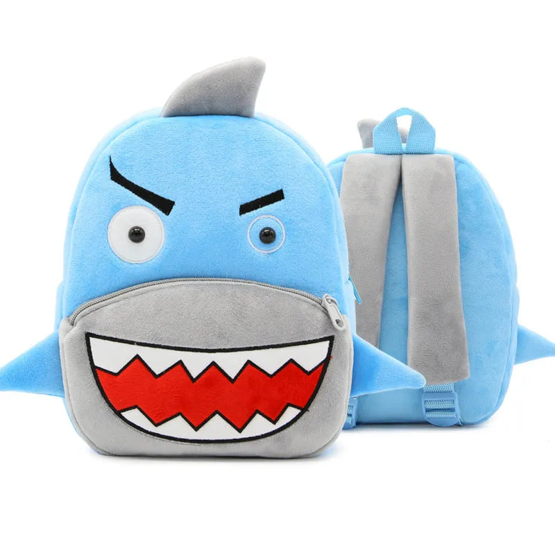Children's plush animal backpack in various designs including elephant, bee, flamingo and unicorn styles
