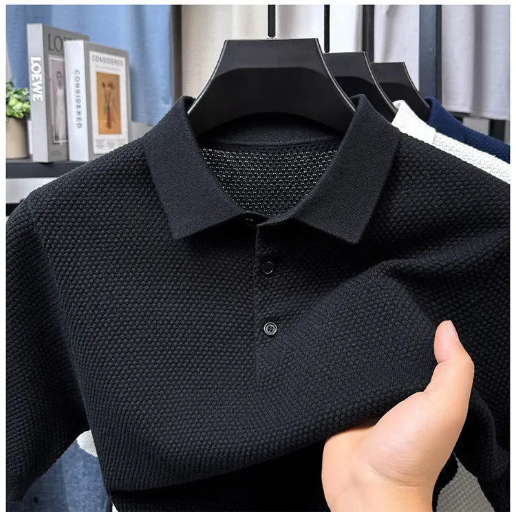 Men's loose fit cotton short sleeve sweater in six colour options showing pullover style