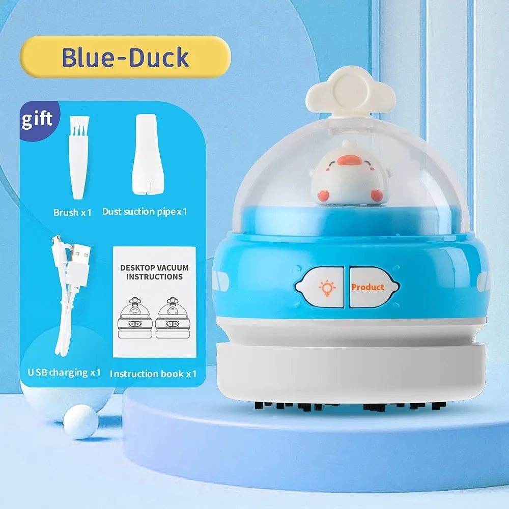 USB charging handheld desktop vacuum cleaner in multiple colour options including blue, orange, and grey white designs