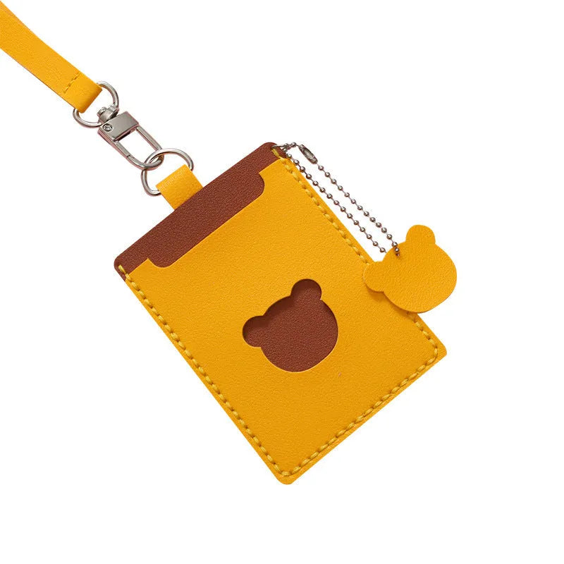 Handmade DIY cartoon cute PU card holder with lanyard in woven contrast colours