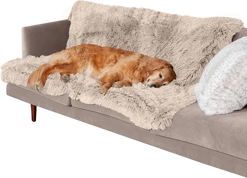 Plush waterproof dog cushion in dark grey showing double-layer thickening construction