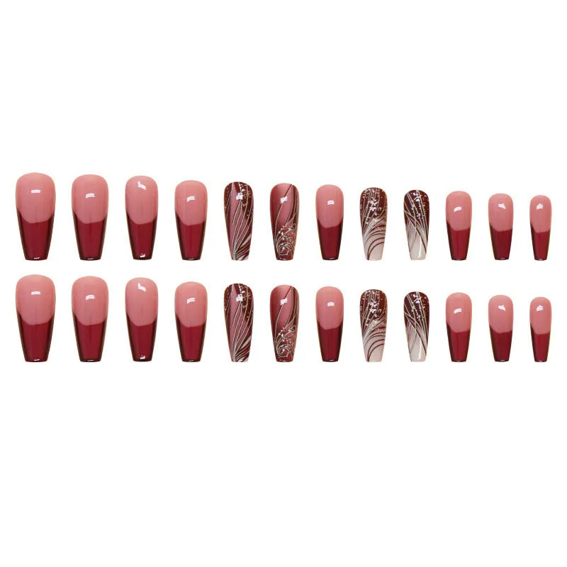 Set of 24 French line pattern artificial nail stickers with glue tube.