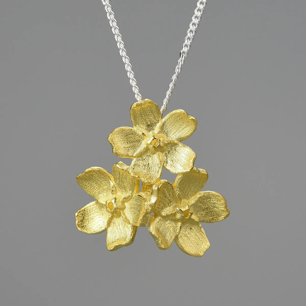Myosotis Sylvatica sterling silver floral pendant with pastoral style design