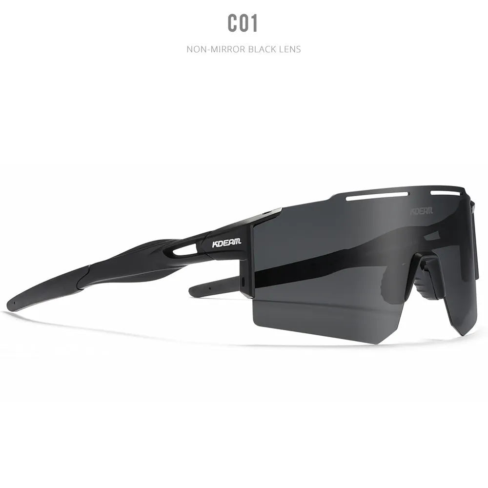 Ultralight polarised cycling sunglasses with frameless TR90 frame in a selected colour.