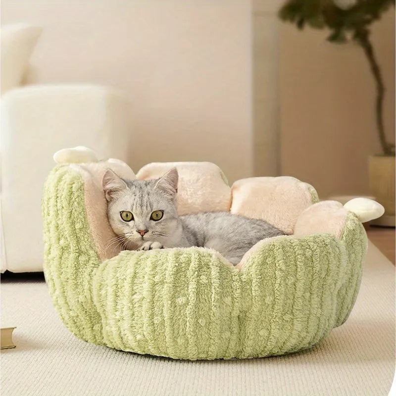 Cactus design cat litter kennel in purple and green colours showing large and small size options
