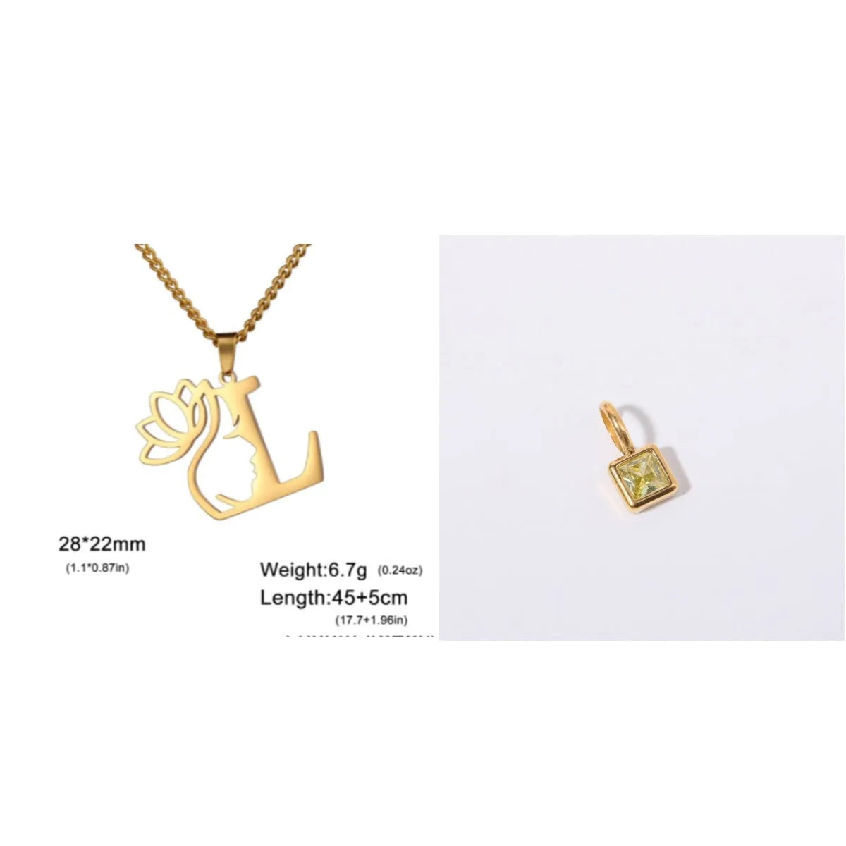 Stainless steel cross chain necklace with pendant in gold or steel colour