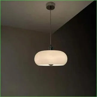 Bauhaus pendant light with three milk white egg tart shaped glass shades