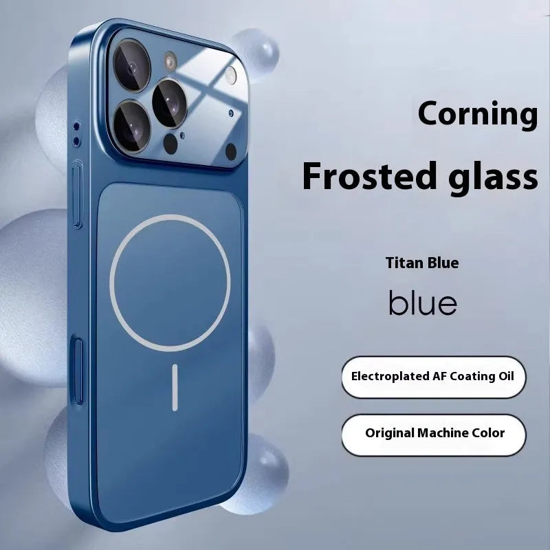 iPhone 15 magnetic shockproof phone case with tempered glass and anti-fingerprint frosted finish