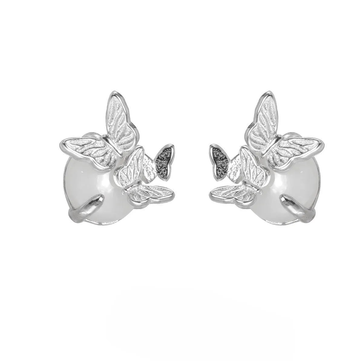 Women's 925 silver butterfly ear studs with electroplated gold or white gold colour finishes