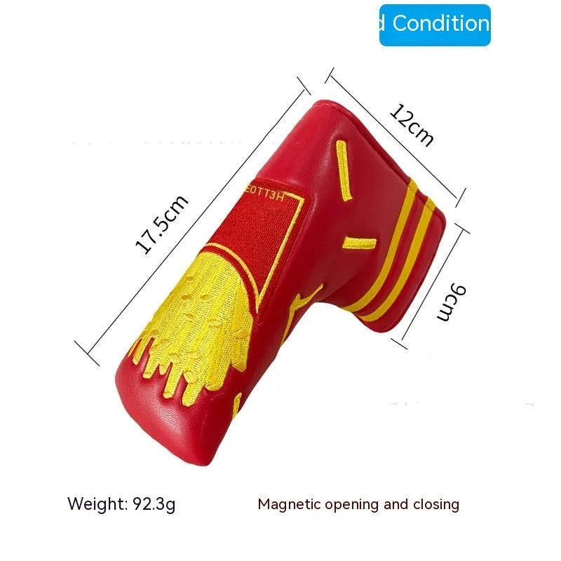 Golf putter sleeve in a themed design with PU waterproof fabric exterior and fleece lining.