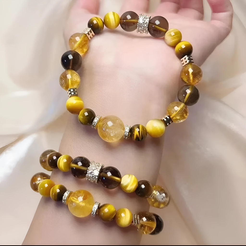 Women's natural yellow artificial crystal bracelet with 10mm beads for travel commemoration