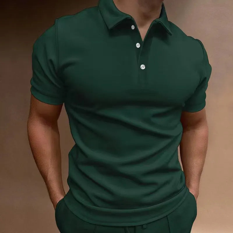 Men's button T-shirt in cotton blend fabric with spandex, loose fit casual styling in seven colour options