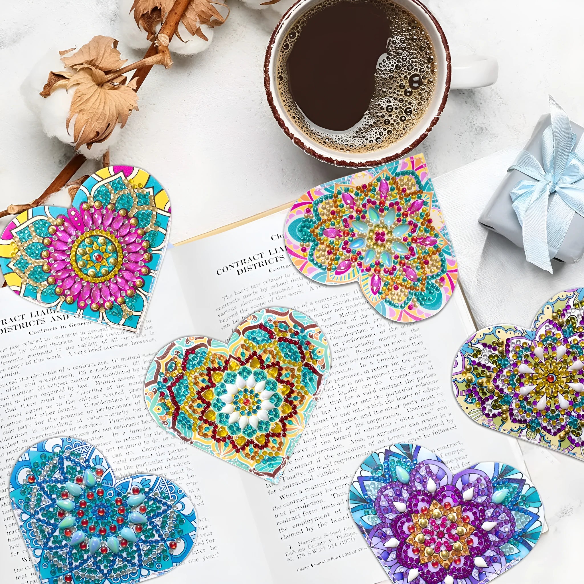 Six handmade leather bookmarks with crystal flower designs in modern simplicity style