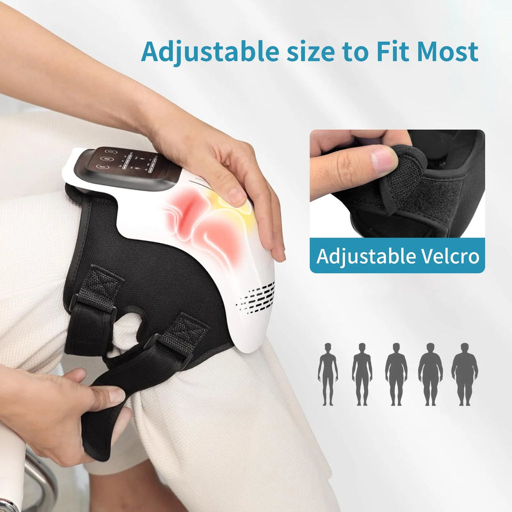 Rechargeable knee massager with intelligent kneading heating and infrared laser vibration in white or wood colour