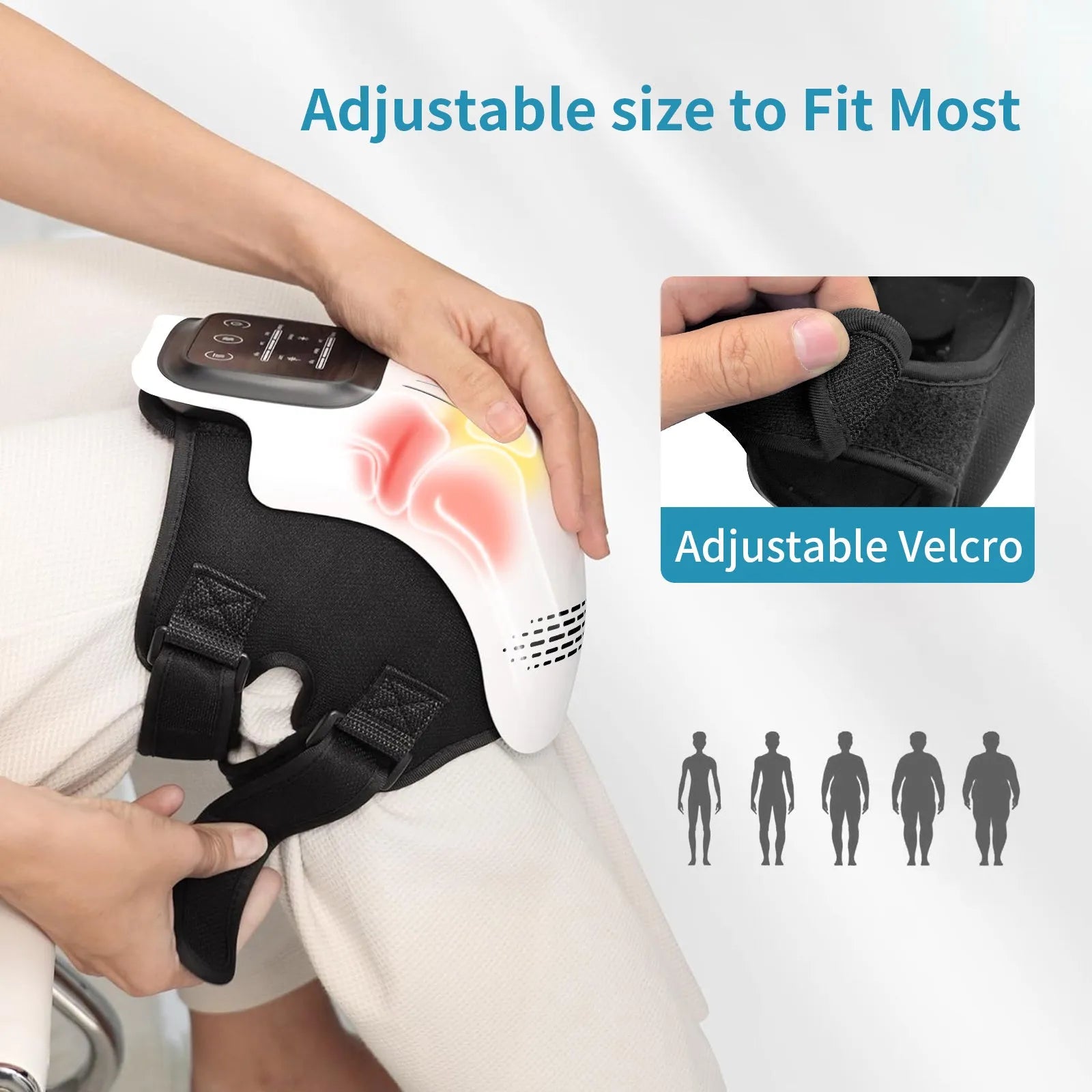 Rechargeable knee massager with intelligent kneading heating and infrared laser vibration in white or wood colour
