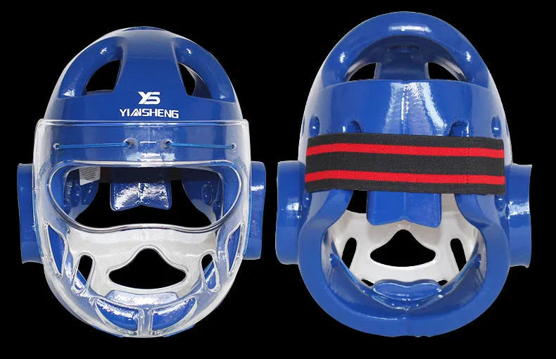 Karate helmet protective equipment for boxing training in white, blue, or red colours