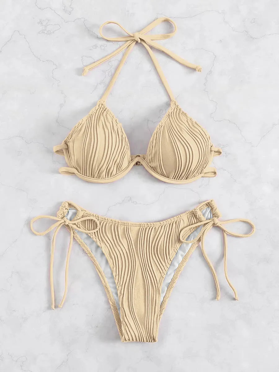 Women's steel bracket underwire bikini swimsuit in multiple colours