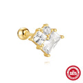 S925 sterling silver red earrings with square gravel studs and golden electroplated finish
