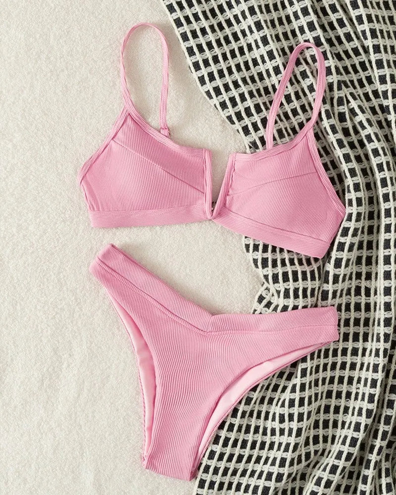 Women's high waist triangle split swimsuit in multiple colours with polyester fabric construction