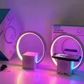 White smart ambience light Bluetooth speaker wireless charger with USB power and card insertion slot