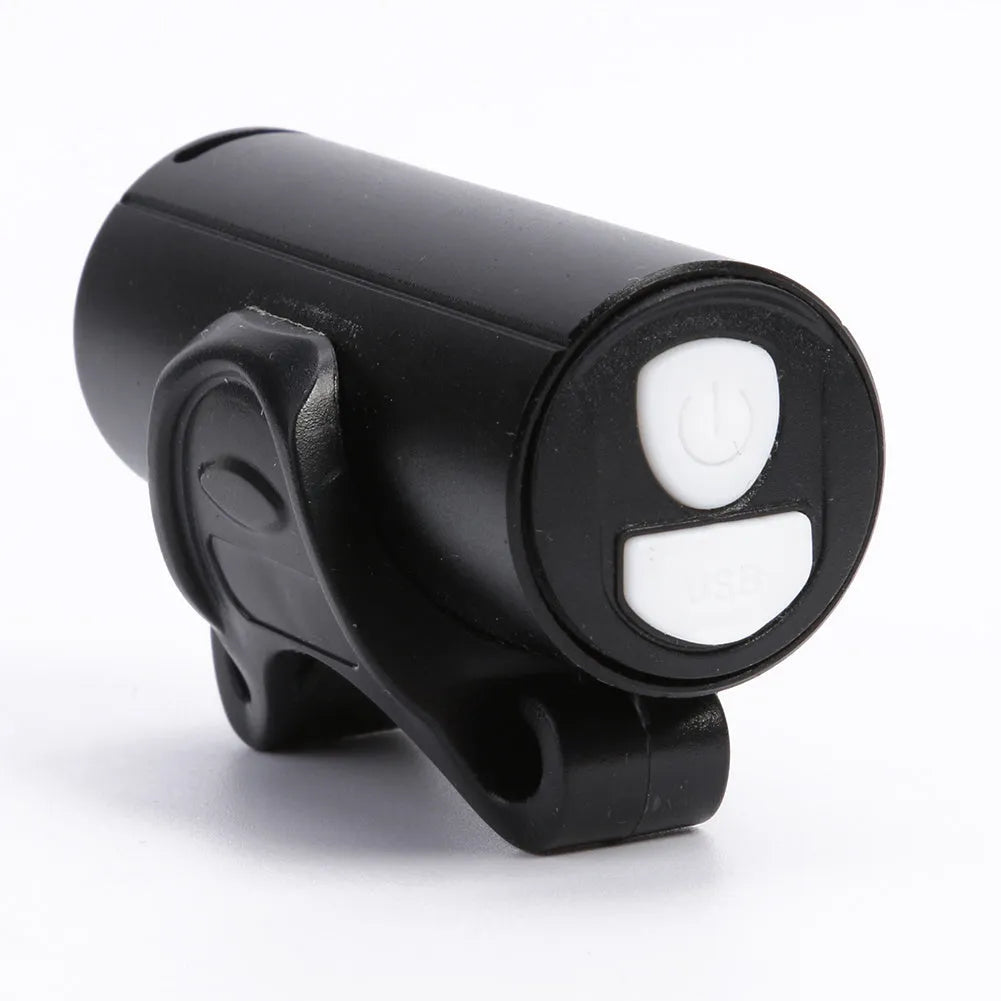 Black USB rechargeable 350 lumen bicycle front light on handlebars