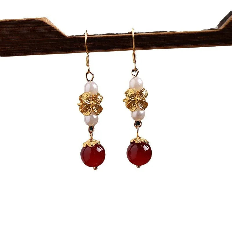 Vintage court style geometric earrings with electroplated alloy finish for han cheongsam outfits