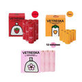Dog waste bag dispenser capsule with a roll of scented bags in strawberry, orange, or cherry blossom design.