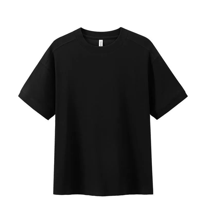 Breathable pique short-sleeved cotton T-shirt in loose fit, solid colour, summer wear