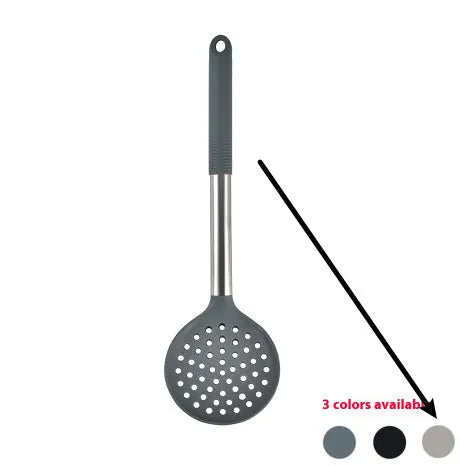 12-piece silicone kitchen utensil set with rotating storage bucket in black, dark gray or khaki