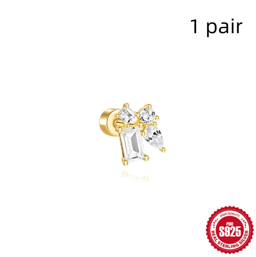 S925 sterling silver flat column threaded ear bone studs with butterfly clasp in a gold electroplated finish.
