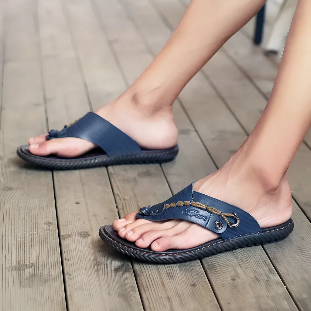 Men's non-slip casual slipper with PU leather upper, shown in available colours.